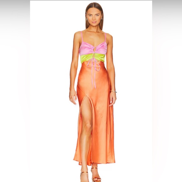 Show Me Your MuMu Dresses & Skirts - SHOW ME YOUR MUMU NEW Calloway Cut Out Dress‎ Cantaloupe Luxe Satin Maxi Large
